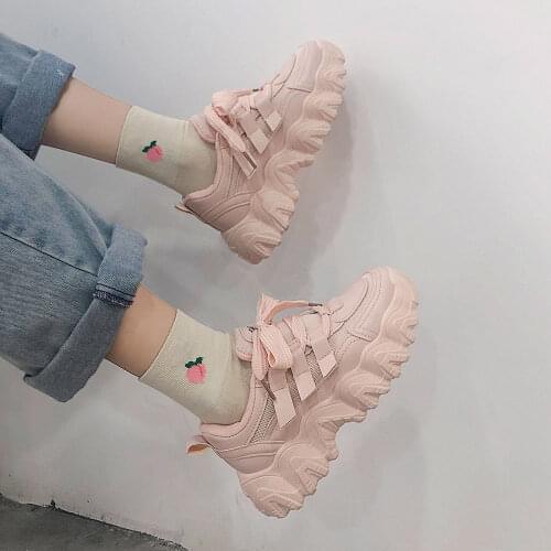 Shoes Woman Womens 2021 Spring-Summer New Breathable Casual Luxury Fashion Waterproof Elevator Shoes High Quality Pink white