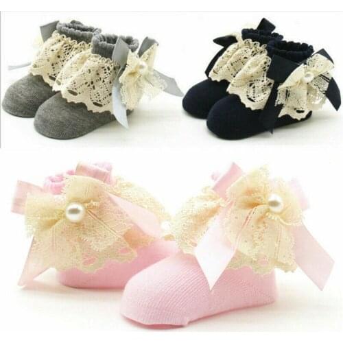 4 Colors Cute Girl Baby Socks Ankle Fancy Lace Ruffle Frilly Princess Cotton Beauty Short Socks