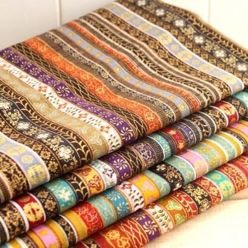 4 Assorted Pre-Cut Cotton Linen Quilt Fabric Fat Quarters "Ethnic Exotic Bronzed Stripes" 50cmx70cm Free Shipping