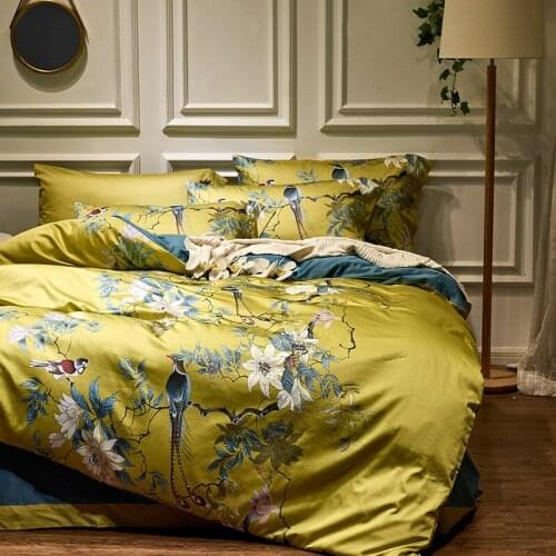 HD Printed Birds Branch printed Premium Egyptian Cotton Silky Soft Duvet Cover Family Size Queen King Size Bedding Set 4Pcs