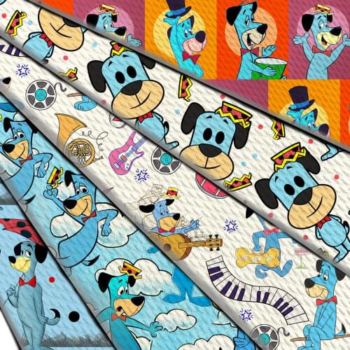 50*145cm Blue Color Dog Print Bubble Knit Bullet Textured Cartoon Dog Liverpool Fabric for Sewing Needlework DIY Dress Cloth