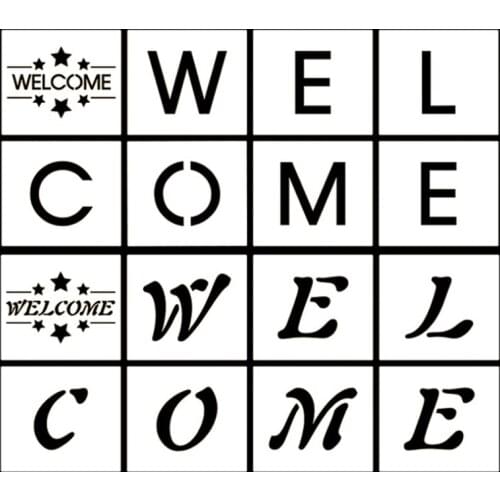 8pc Stencil English Letter Welcome Painting Template DIY Walls Scrapbooking Coloring Embossing Decor Reusable Cake Mold