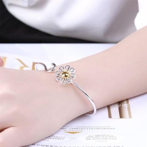 925 Sterling Silver Chrysanthemum Bangle Bracelet For Woman Wedding Engagement Fashion Charm Party Jewelry Gift