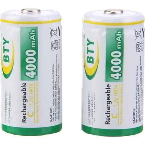 2PCS/LOT BTY High-capacity 4000mAh C Size 1.2V HR14 Ni-MH Rechargeable Battery
