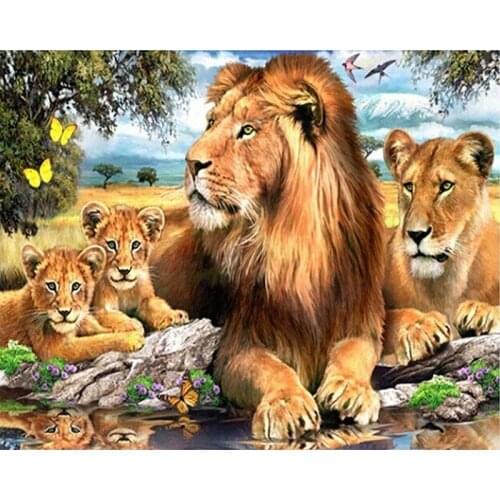 NEW 5D DIY Diamond Painting Cross Stitch Lions Family In Forest Needlework Diamond Embroidery Full Diamond Decorative KBL
