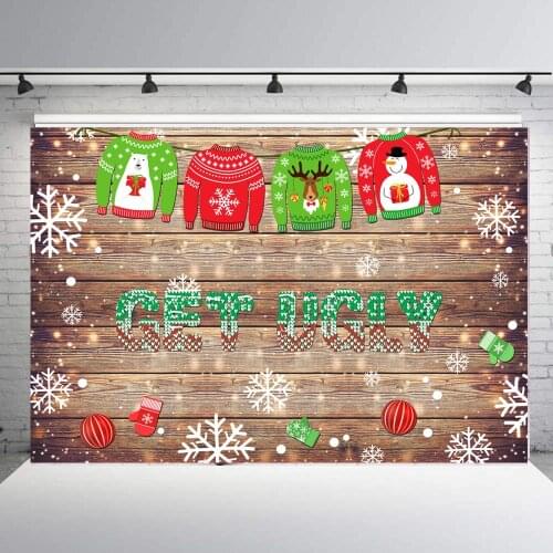 BEIPOTO Christmas photography backdrops Ugly sweater party supplies decoration photo background photo booth shoot props B-233