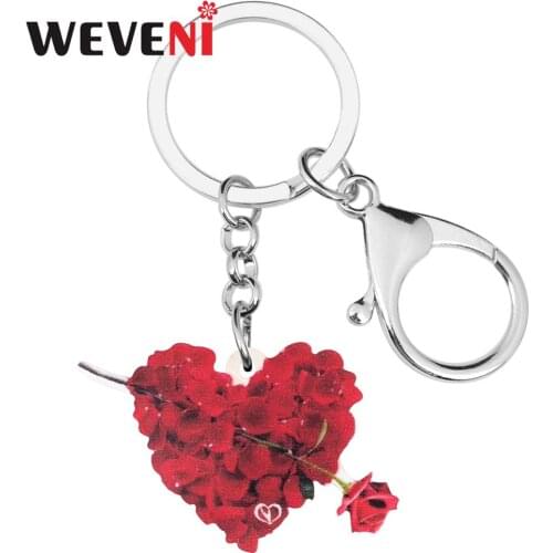 WEVENI Acrylic Valentines Day Love Heart Rose Key Chains Ring Bag Car Purse Decoration Keychain For Women Girl Teen Trendy Gift