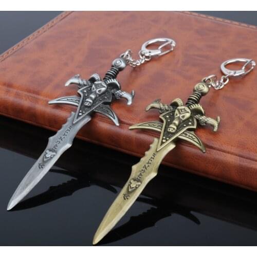 Dongsheng WOW Game World of WarCrafts Keychain The Lich King Frostmourne Sword Weapon Dagger Metal Figures Keychain Key Ring -50