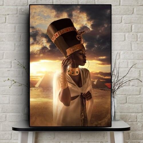 Black and Gold African Woman Sunset Oil Painting on Canvas Posters and Prints Wall Art for Living Room Tableau Mural Pictures