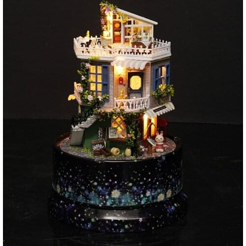 Handmade Wooden Rotating Music Box DIY Music Box Sky City Creative Girl Girlfriend 2021 New Year Christmas Holiday Birthday Gift