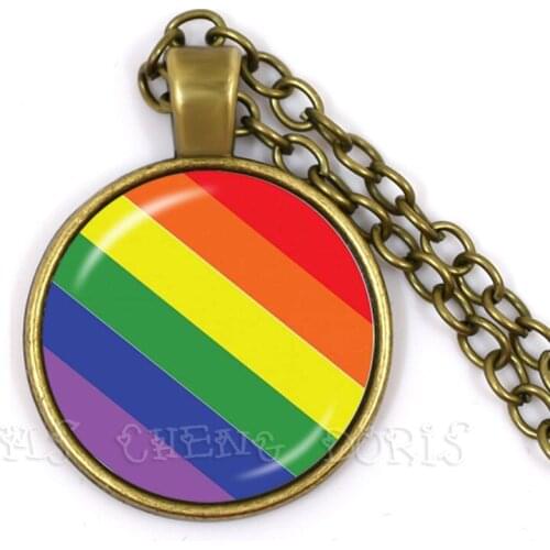 Gay Pride Parade Rainbow Necklace For Women Men Gay Lesbian Pride With Rainbow Love Wins LGBT Glass Dome Pendant Necklace Gift