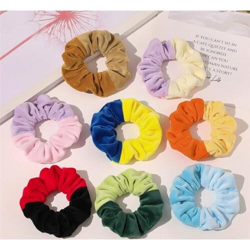 Imixlot Simple Sweet Velvet Contrast Color Hair Rope Women Girls Fashion Elegant Ponytail Elastic Scrunchie Headwear