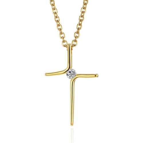 INSCHIC Korean Fashion Pendant Cross Stone Golden Rolled Jewelry Titanium Stainless Steel Women Necklace Valentines Day Present