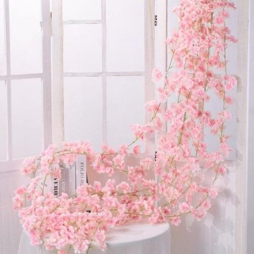 Artificial Cherry Blossom Fresh-keeping 135 Flower Head Faux Silk Flower Wall Hanging Artificial Rose Vine for Wedding Artificia