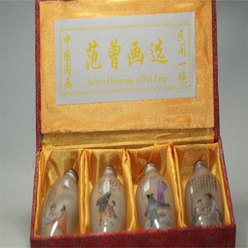 Fina antigua pintura China única botella de snuff interior pintado ventilador Zeng pinturas cuatro combinaciones