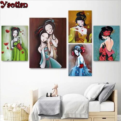 Full Square/Round Diamond Painting Japanese Geisha Cross Stitch 5D Cartoon Girl Diamond Embroidery Mosaic Art Kit Home Decor
