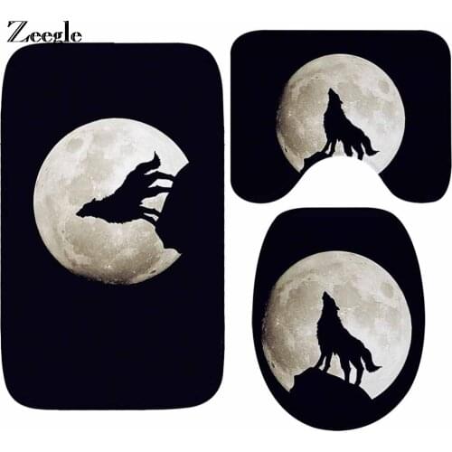 Zeegle Wolf Bathroom Carpet Bath Mat Toilet Rug Anti-slip Bathroom Shower Room Non-slip Bath Mat Home Decor