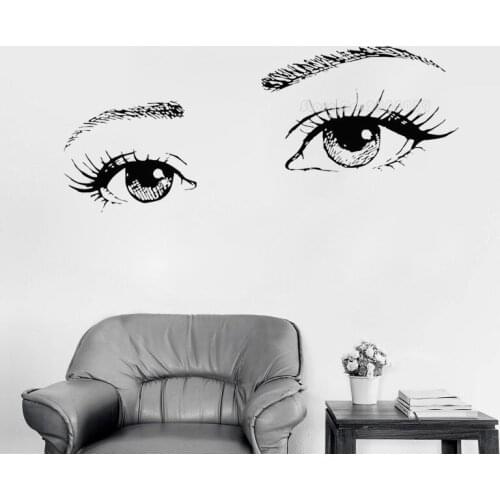 Beautiful Eyes Vinyl Wall Stickers For Beauty Salon Decorative Stickers Wall Decals Girl Bedroom Decor Eyelash Wallpaper LL2035