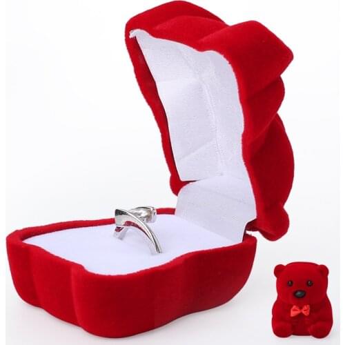 Cute Bear Red Velet Wedding Diamond Rings Jewelry Packaging Box 21 Styles Available For Women Earrings Necklace Jewellery Holder