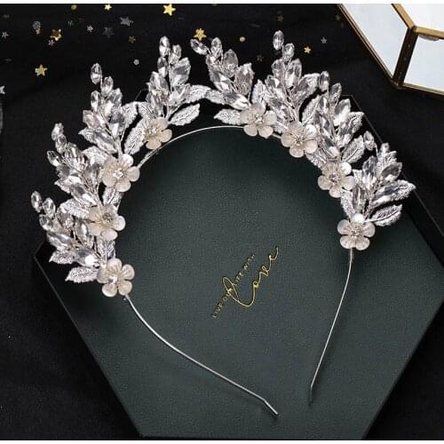 Fashion Gorgeous Silver Leaf Geometric Flower Bridal Headband Inlaid With Diamonds High-End Bridal Wedding Headdress Jewelry