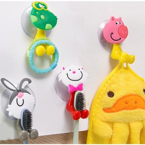 Cartoon Animal Suction Cup Toothbrush Holder Wall Mounted Suction Holder Animal Shelf Bathroom Accessories Set Tools