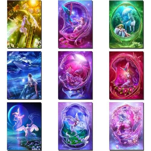 Full square 5d diamond painting kit 5D Woman fish dolphin bird animal horse unicorn flower landscape stitch dirll drawing mosaic