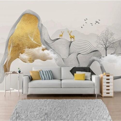 Custom Any Size Mural Wallpaper Chinese Style 3D Abstract Ink Line Smoke Landscape Artistic Conception Elk Background Wall Paper
