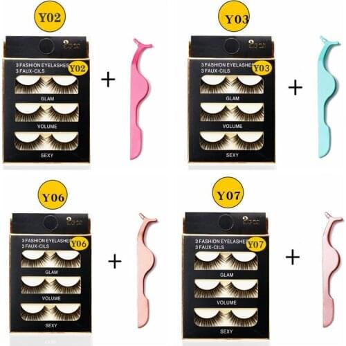 AY 3 Pairs 3D Mink Iashes Eyelashes Handmade For 2020 New Women Long Lashes Nature Eye Makeup Faux Tools lashes Wholesale