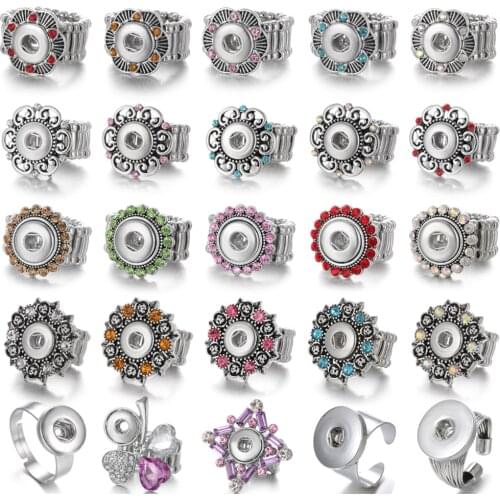 New 12mm Snap Jewelry Rings Elastic Adjustable Vintage Metal Mini 12mm Snap Button Ring Women Interchangeable Buttons Jewelry