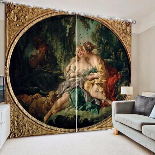 Oil Painting Thickness Blackout Curtains For Bedroom Living room Luxury Pattern People Window Treatments Curtains Drapes