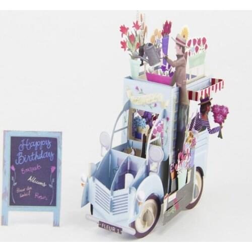 Greeting cards invitation paper pop up 3D flower car for Birthday Wedding Party Decoration gift craft DIY favor baby shower