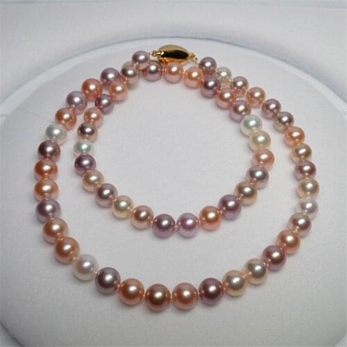 Freshwater pearl white /pink/purple near round AA 8-9mm necklace 18inch FPPJ wholesale beads nature