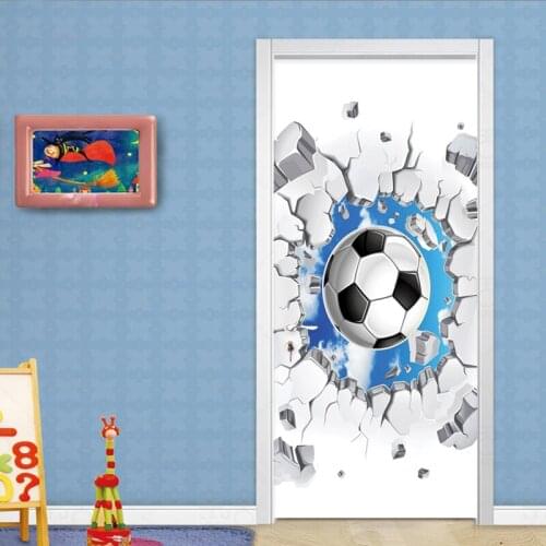 PVC Self-Adhesive Waterproof Door Sticker 3D Football Blue Sky Mural Wallpaper Childrens Bedroom Home Decor Wall Sticker Poster