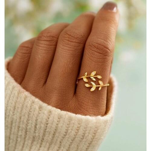 Adjustable Olive Tree Branch Zircon CZ Leaves Open Ring for Women Girl Wedding Rings Knuckle Finger Jewelry Xmas Gift