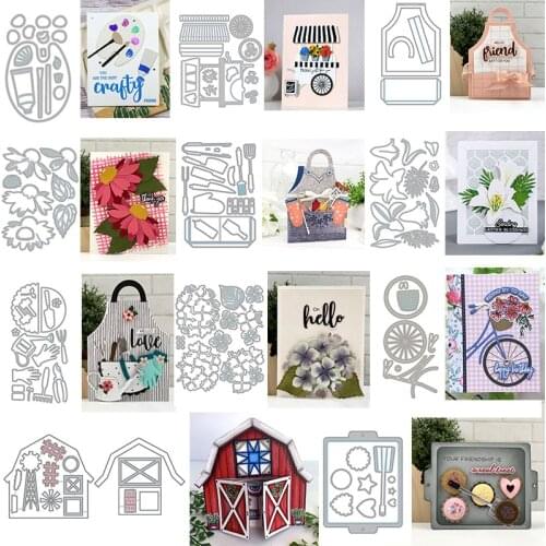 Market Cart Apron Cookie BBQ Add-on Palette Cutting Dies Lily Hydrangea Coneflower Dies for DIY Scrapbooking Craft Card 2021 New