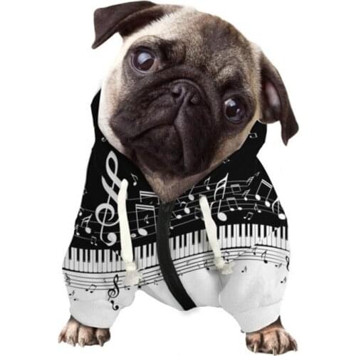 Music Notes Design Dog Hoodie Spring Summer Pet Clothes Small Dogs Hoodies Sweatshirt for French Bulldog Pug Puppy Dog Hoody