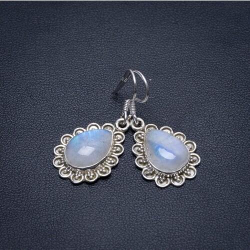 Natural Rainbow Moonstone Handmade Indian 925 Sterling Silver Earrings 1 1/4" S1657