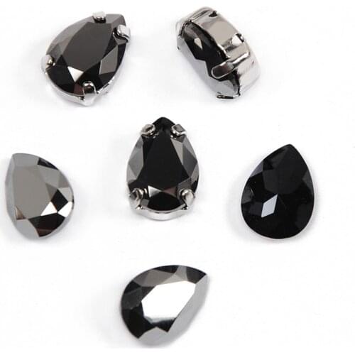 Hematite Drop Strass Glass Rhinestone Dress Stones Decorative Crystal Sew On Rhinestones For Craft Jewelry Clothing