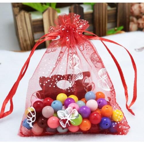 Hot Red Color Butterfly Drawable Organza Jewelry Bags 100pcs/lot 7x9cm Wedding Party Candy Gifts Beads Jewelry Packaging Bags