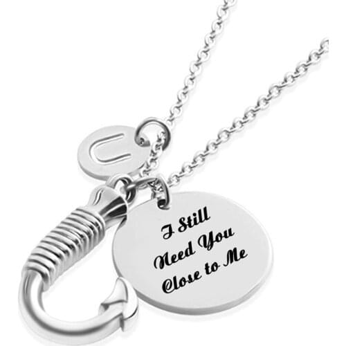 Stainless Steel Urn Memorial Cremation Jewelry Charm 26 Intial Letter Icon Charms Necklace Fishhook Keepsake Memorial Pendant