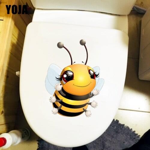 YOJA 18.1×24.2CM Cute Bee Children Bedroom Wall Stickers Funny Cartoon Bathroom Toilet Decoration T1-2765
