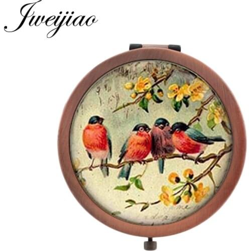 Youhaken Birds on the Branch Vanity mirror tree flowers nature Animal Vintage Copper Metal beautiful Portable mirror BP01