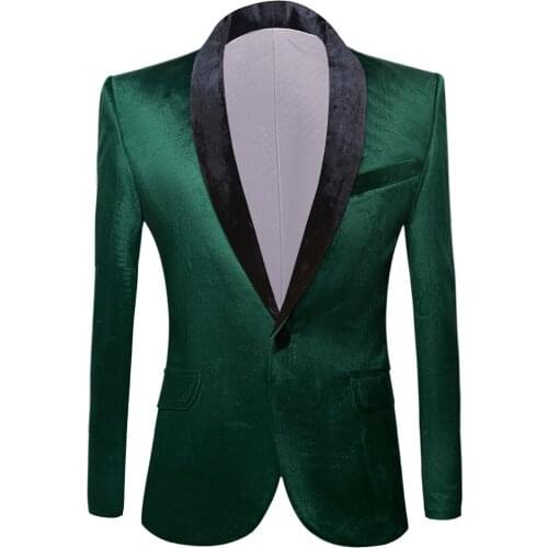 Green Velvet Mens Blazer Jacket Casual Slim Blazers Wedding Stage Singer Performance Costume Homme One Button Business Outwear