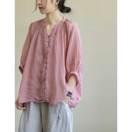 Oversized Cotton Linen Women Shirt New 2020 Summer Simple Style Solid Color Half Sleeve Female Loose Casual Tops Shirts P1400
