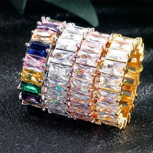 Colorful CZ Zircon Stone Rainbow 925 Sterling Silver Rings For Women Fashion Wedding Engagement Jewelry