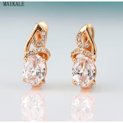 MAIKALE Trendy Exquisite Cubic Zirconia Stud Earrings for Women Zircon CZ Gold Clip on Earing New Fashion Jewelry Gifts