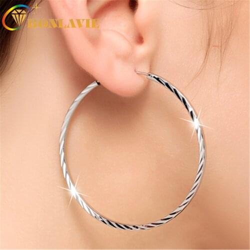 BONLAVIE Ring Earrings Womens Ear Clip Earrings South Korea-Style Silver Color Accessories Hoop Earrings for Women