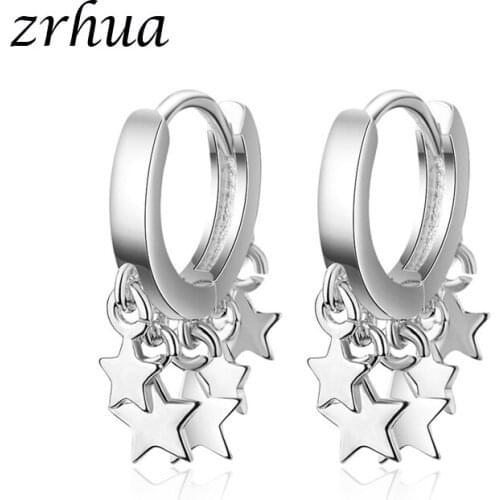 ZRHUA 100% 925 Sterling Silver Dangle Earrings For Women Shiny Star Brincos pendientes mujer moda 2018 Brincos High Quality