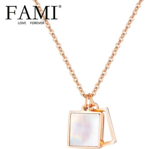 FAMI NECKLACES PEARL OYSTERS Fashion creative square shell necklace ins wild trend titanium steel LINK CHAIN female