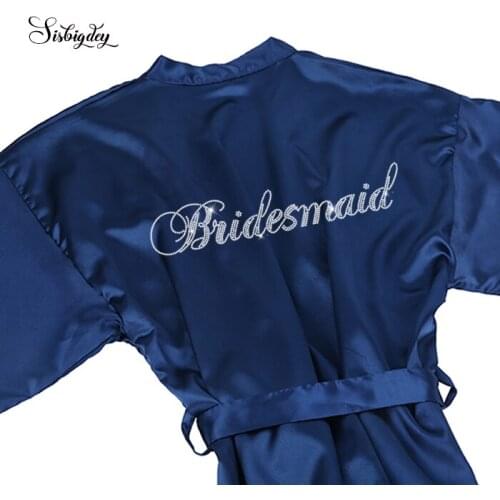 Sisbigdey navy blue Rhinestone bridal robes women Short Wedding gift Bride bridal Party robe mother sister of the bride robe